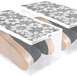 Kuber Industries Pack of 2 Shoe Cover | Waterproof Shoe Storage Bag | Travel Shoe Storage Bag | Side Visible Window Shoe Organizer | Shoe Protector Bag | Flower Quilted | Golden-picture-23