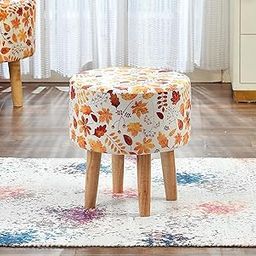 Homeaccex Flower Print Ottoman Pouffes Stool for Living Room Sitting Furniture Wooden Velvet Puffy Stool Footrest Footstool Pouf for Home Decor, Dressing Table Stools (15Inch Height, Yellow)-image-11