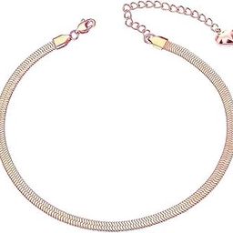 1PC Stainless Steel Anklet- Anti Tarnish, Waterproof 18K Rose Gold Plated Flat Snake Chain Link Dainty Anklet for Girls & Women, Boho Summer Beach Foot Jewelry-image-51