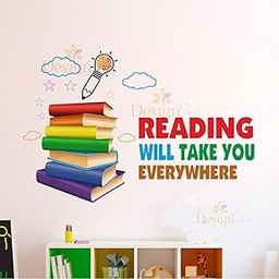 DesignDecor Reading Wall Sticker, Educational Motivational Quote Decal with Books Design, Classroom Study Room Decor for Kids Study Table Self Adhesive Vinyl Sticker-image-90