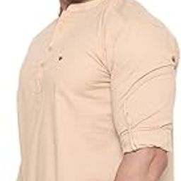 Mens Cotton Linen Chinese Collar Full Sleeve Kurta-image-2