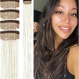 BowieMall Hair Extension with Clip 4 Pcs Tinsel Clip in Hair Kit, Heat Resistant Glitter Tinsel Hair Extension Clips, Hair Sparkle Strands Festival Gift Party Hair Accessories for Women Girls Kids-image-58