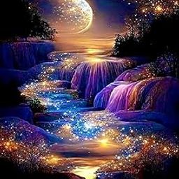TREXEE 5D Diamond Painting Kits for Adults Beginners, Moonlight Waterfall Diamond Art Kits, DIY Full Round Drill Night Moon Landscape Paint with Diamonds Gem Art, Home Wall Decor (12 x 16 Inch)-image-33
