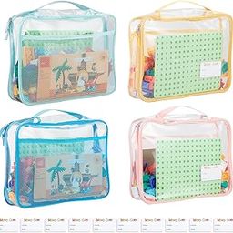 TrueLux 4-Pack PVC Toy Storage Bags（Name Tag, 10 Memo Cards), Large 13.8" x 3.2" x 10" Clear Double Zipper Organizing Bags with Handle, Colored Blocks Board game Storage Organizer Case for Playroom…-22