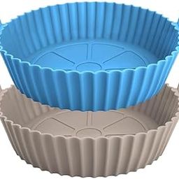 Nonstick Reusable Heat Resistant Air Fryer Silicone Basket Liners, 20 cm, Set of 2, Grey and Blue, with Handles-image-45