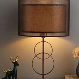 The Crafted Gesture Decorative Desk Lamp with Soft Fabric Shade & Dual Ring Base|Warm White, Ideal for Office, Bedroom, Study & Living Room Décor|Dark Brown-image-63