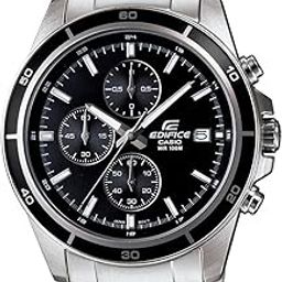 Edifice EFR-526D-1AVUDF Black Analog Dial Silver Stainless Steel Band Men's Watch Solid Band Stop-Watch EX093-24
