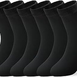 6 Pair Soft & Cozy Solid Winter Thick Warm Fleece Lined Thermal Stretchy Elastic Velvet Ankle Length Socks (Without Thumb) for Girls/Ladies/Women, Black-image-95