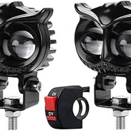 Steko {Pack of 2 Pieces) Super Bright Dual Color Yellow/White Led OWL SHAPE Fog Light Lamp Projector Lens Spotlight For Bike Car Auto Rikshaw, Tractor (12V, 60W) With Switch (METAL BODY)-image-49