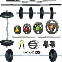 Leeway Metal Integrated Rubber Coated Weight Plate 30 Kg Home Gym Set with 3Ft Curl (28mm), 5Ft Straight (28mm), Dumbbell Rods, Weight Plates Combo, Gym Equipment (30kg Set (2.5X4+5X4) Home Gym Combo)-image-6