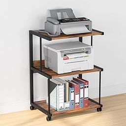 Indian Decor 65202 Printer Stand 3-Shelf With Storage, Rolling Printer Table Machine Cart With Wheels, Mobile Desk Organizer Shelves For Office And Home (Rustic Brown) Tabletop-29