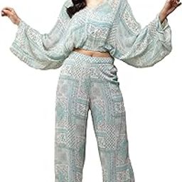 Blue Abstract Print Top with Pant Co-Ord Set-picture-6