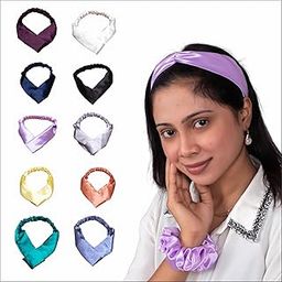 Women's Mulberry Silk Satin Hair Band | Hair Accessories | women elastic hair band (Pack Of 10)-image-54