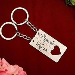 Personalized Pair of Heart Couple Engraved Stainless Steel Key Ring with Words, Names | Unique Memory Gifting | Family Couple Gift for Wife, Husband GF, Father, Mother-56