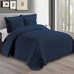 Linen Plus Embossed Coverlet Bedspread Set Oversized Solid Navy Blue King/California King Bed Cover Bedding New # Dana-image-11