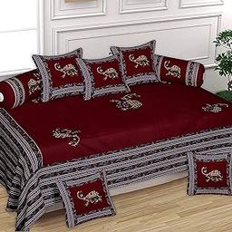 ManavRachit Cotton Patch Work Camel Print 210 TC Diwan Set of 8pc (88X60 Inch Bedsheet, 16x16inch 2 Cushion Covers, 15x31 inch 5 Bolster Covers) for Hotel, Home, and Living Room (Maroon)-image-32