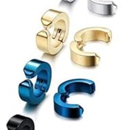 Mens Earring & Women Earring Multi jewellery Valentine Platinum Black Blue Golden Chrome-Color Surgical Plug Hoop Ear piercing Studs Stylish Fancy High Gold Polish non Pierced Round pressing-image-28