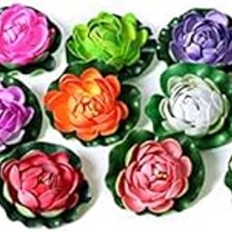 Blue Penguin® Multicolour Artificial Floating Lotus Flowers with Rubber Leaf for Decoration (Pack of 12)-image-49