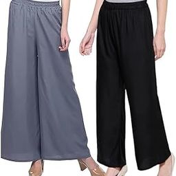 AALIT Women Solid Rayon Viscose Mid Rise Basic Palazzos Pants Combo (in, Alpha, L, Regular, Grey,BLK)-image-41