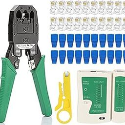 Sadow RJ45 Crimping Tool Kit Ethernet Crimp Tool Set,RJ-11,6P/RJ-12,1 Network Cable Tester,8P/RJ-45 Crimp crimping tool,Cut and Strip Tool with 20PCS RJ45 CAT5 CAT5e Cat6 Connectors, 20PCS Boot Covers-13