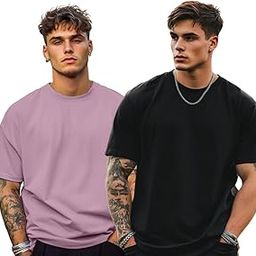 Solid Oversized 100% Pure Cotton Combo T-Shirt for Men & Boys (Half Sleeves, Round Neck, Drop Shoulder, Baggy Fit, Pack of 2, Available in S to 2XL-image-8