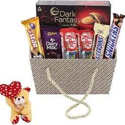 SFU E Com Chocolate Basket Gift Hamper | Valentine Heart Teddy Bear With Chocolate Combo | Valentine Chocolate Hamper | 809-18