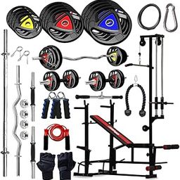 KENIT 50KG Rubber-Coated Weight Plates Set with 20-in-1 Adjustable Bench, 5Ft Straight Bar, 3Ft Curl Rod (23mm), Dumbbell Pair & Accessories-picture-15
