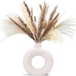 Ceramic Donut Vases, White Small Medium Large Hollow Ceramic Vase for Flowers Handmade Minimalist Style Modern Home Decor Round Shape Table Party Living Room Office Bedroom (Small- 3.3 Inch)-image-68