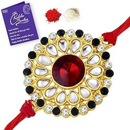 Exquisite Kundan Designer Gold Plated Premium Rakhi for Brother With Roli Chawal & Greeting Card | Rakhi for Bhaiya | Rakhi for MEN | Kundan Rakhi | (RAK73432)-picture-15