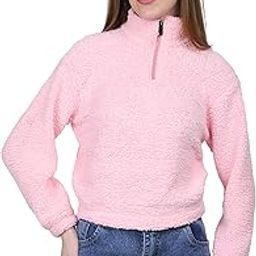 Baby Pink Sherpa Women Crop Hoodie,Winter Wear-image-68