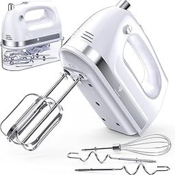 LILPARTNER Hand Mixer Electric, 400w Ultra Power Kitchen Hand Mixer With 2 5-Speed(Turbo Boost, Automatic Speed), Storage Box & 5 Stainless Steel Accessories for Cream, Cake, White-image-20