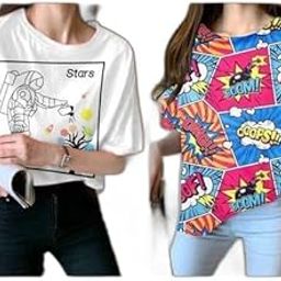 Women's T-Shirts & Trouser Sets|Style - 40520 Women's Solid Color Trouser with All Over Print Half Sleeve T-Shirt Combo of 2 Stylish and Elegant Simple apperals-image-54