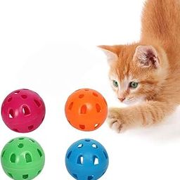 Dog Trust Cat Toy Ball with Bell, Pet Toy Cat Bell Ball Cat Toy with Bell Cat Jingle Balls for Cats Kitten, Plastic Cat Toys Jingle Balls Pounce Chase Rattle Ball Toys Random Color Pack of 4-image-22