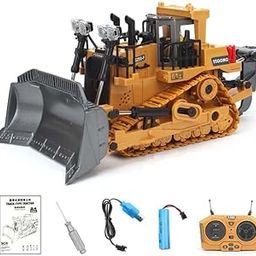 RAHU 9-Channel Metal RC Bulldozer with Lights and Sound - Remote Control Heavy Equipment Construction Vehicles Dozer Toys for Adults Kids Boys Ages Year 3 4 5 6 7 8 9 10 11 12 13+-20
