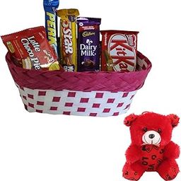 SFU E Com Creamy Caramel Chocolate With Lottee Choco Pie Hamper | Valentine Teddy Bear With Chocolate Combo | Valentine Chocolate Hamper | 154-10