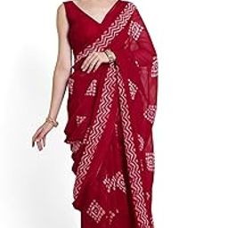 Women's Shimmer Georgette Batik Printed Saree with Printed Blouse Piece-picture-27