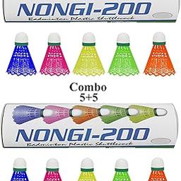 Nongi Unisex 200 Combo Plastic Badminton Shuttlecock (5 Multicolour + 5 Multicolour) Pack of 10-image-95