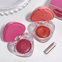 Gege Bear Loving Heart Lip & Cheek Cream – Souffle Color Pot – Smooth, Non-Greasy, Highly Pigmented Blush and Lip Tint for Women Wanting a Soft, Blended Makeup Look, Applicator included (03-CHERRY DEER, 6g)-5