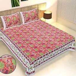 Cotton Bedsheet for Double Bed King Size, Double Bedsheet with 2 Pillow Covers | Premium Jaipuri Printed Flat Bed Sheet (90” x 108”)_5-picture-37