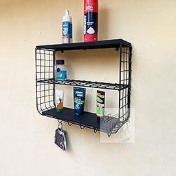 LUXORA NATURALS Metal Square Floating 3-Tiers Shelves Wooden Bookshelf for Home Wall Decorative Rack Shelf for Living Room & Bedroom (Black)-image-49
