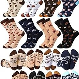 8 Christmas Pairs Coffee Socks Coffee Lovers Gifts for Women Men Novelty Coffee Socks Cotton Crew Socks for Christmas Party Gift, Multiple Colors, One Size, Multiple Colors, One Size-image-24