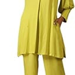 Women's Textured Cotton Cocktail V Neck Lime Green Solid Co-Ord Set Dress | Casual, Office Wear-picture-10