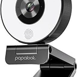 Live Streaming Webcam, PAPALOOK PA552 1080P Gaming StreamCam with Studio-Like Ring Light, Dual Microphones and Tripod for Twitch, Xbox One, OBS-22