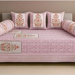 UrbanArts Premium Diwan Set Covers Cotton 6 Pieces Pure Cotton Designer Printed Standard Diwan Set (1 Single Bedsheet, 2 Bolster Covers, 3 Cushion Covers) Magnet04-image-60