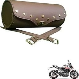 Zombieeast Bike Universal Leather Side/Rear Saddle Bag Round Style Tool Bag Storage Tool Pouch 2 Center Strap Closure Brown Compatible with R E Meteor 350-image-25