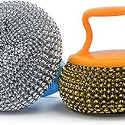 ATETO Non Scratch Cleaning Pad | Scrub Pad with Handle | for Kitchen/Bathroom/Tiles/Sink/Household Surfaces | Reusable Cleaning Scrubber | Household Cleaning Supplies (1 Set of 2 PCs,Multicolor)-15