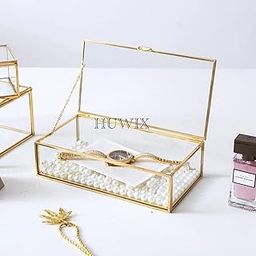 HUWIX™ Metal Decorative Rectangular Clear and Vintage Glass Box | Decorative Jewellery Organisers Storage Box, Accent, Wedding Bridal Party Gift Box(8x5x2.5 Inches)-image-96