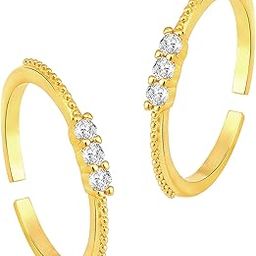 Gold Plated Rani Pink Green Cubic Zirconia Studded Fancy Toe Ring Adjustable Bichiya Fashion Stylish Jewellery-image-99