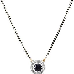 Gold & Rhodium Plated Sleek & Regal Circular Pendant Mangalsutra Chain with Black Beads & Crystal for Women-4