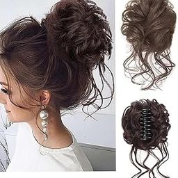HAIR WALA™ Claw Synthetic Hair Bun Messy Curly Wavy Hair Bun Chignon Hair Pieces Extension Claw Ponytail Hair Bun Hair Ring Wrap For Women Updo Hairpiece, Brown (4#)-image-63